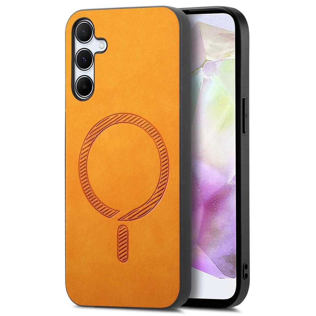 For Samsung Galaxy A35 5G Leather Back Case Compatible with MagSafe Skin-Touch Phone Cover