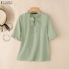ZANZEA Women Elegant Lace-Up Round Neck Summer Casual Half Sleeve Blouse