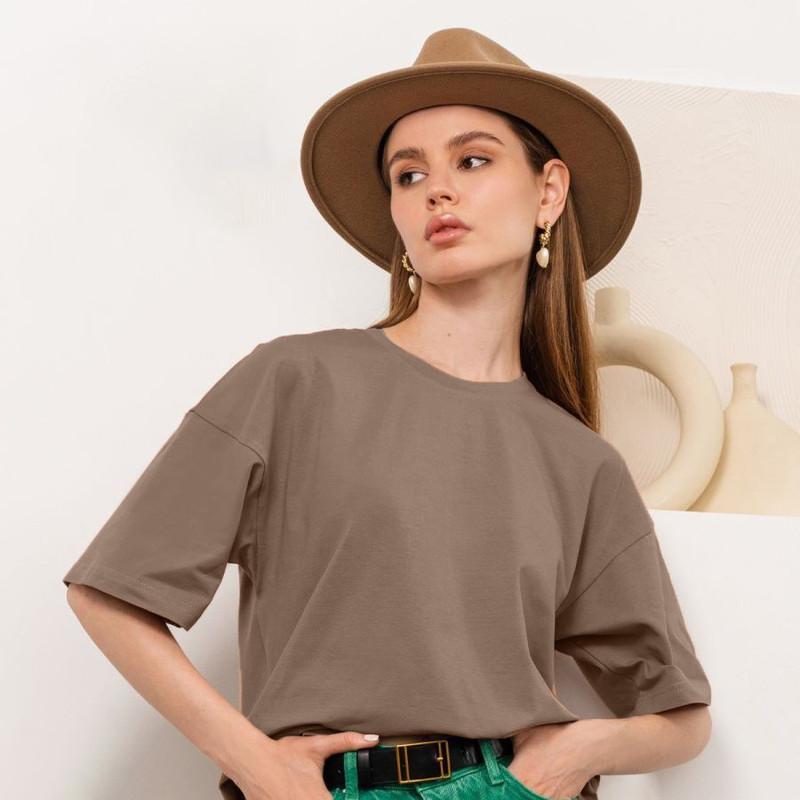 Damen Einfarbig Kurzarm Frühling und Sommer Modelle von Einfarbig T-Shirt Baumwolle Kurzarm Lose Hundert Tops