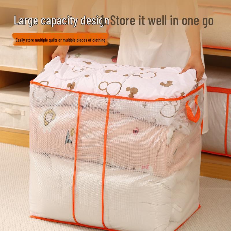 Large Capacity Transparent Quilt Storage Bag - Dustproof & Moistureproof Organizer for Bedroom & Dormitory.