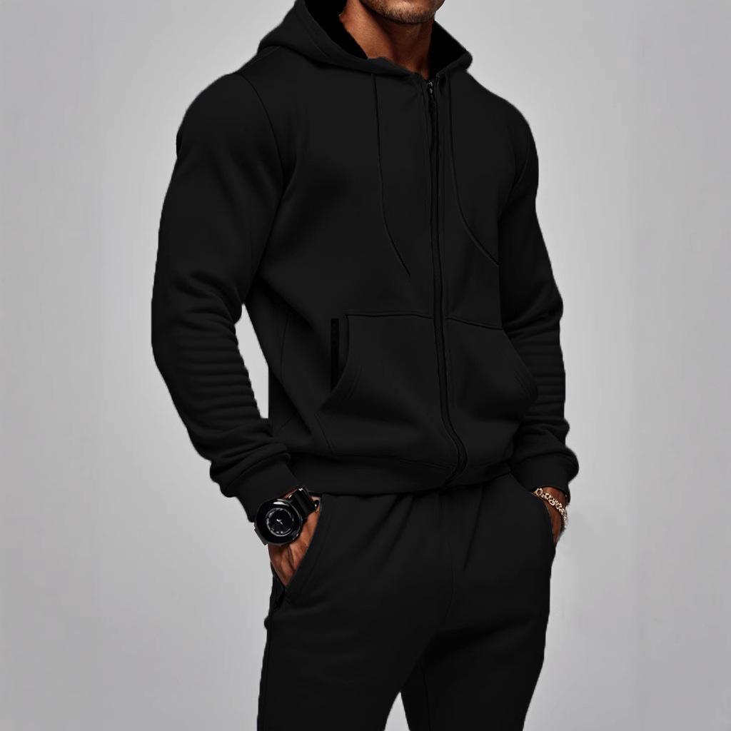 Men's Comfortable Fleece Hooded Sweatshirt Zipper Sports Suit Long Sleeved Sweatshirt Autumn and Winter Season