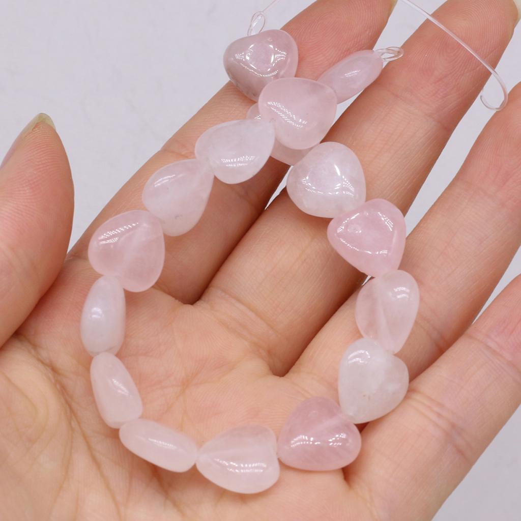 16Pcs/String, Spiritual Healing Crystal Heart Beads, Bohemian Style Natural Stone Rose Quartz Gemstone Loose Spacer Beads for Jewelry Making DIY Craft