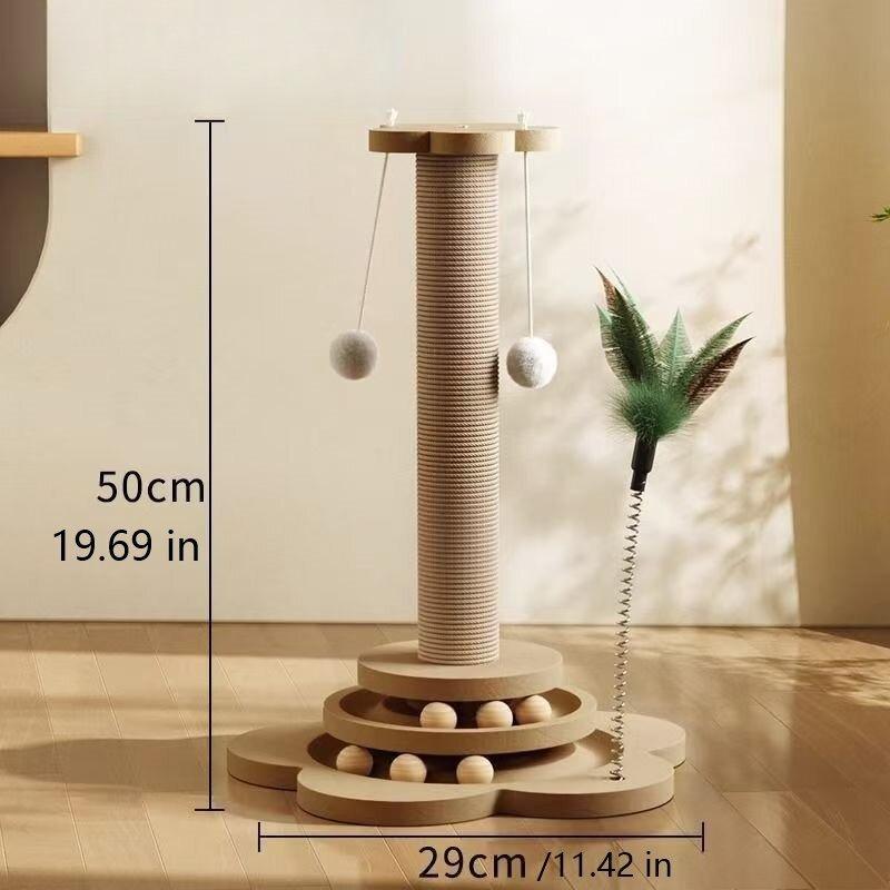 Pet Cat Toy Solid Wood Cat Turntable Funny Cat Stick Balls Durable Sisal Scratching Board Cat Supplies Cat Grab Column