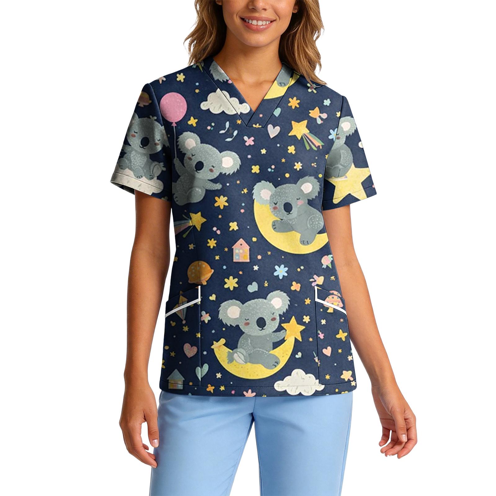 

Women s Stretch Quick-Dry V-Neck Short Sleeve Workwear Top with Animal Print & Pockets XL жовтий