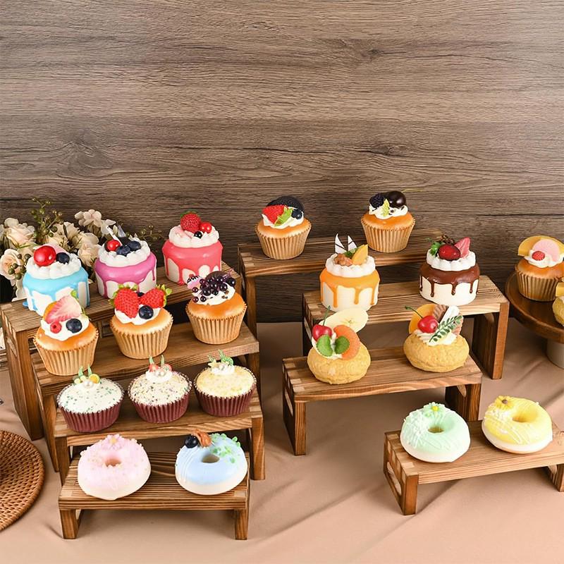 Multi-Tier Wooden Display Rack for Cakes, Figures, and Cosmetics