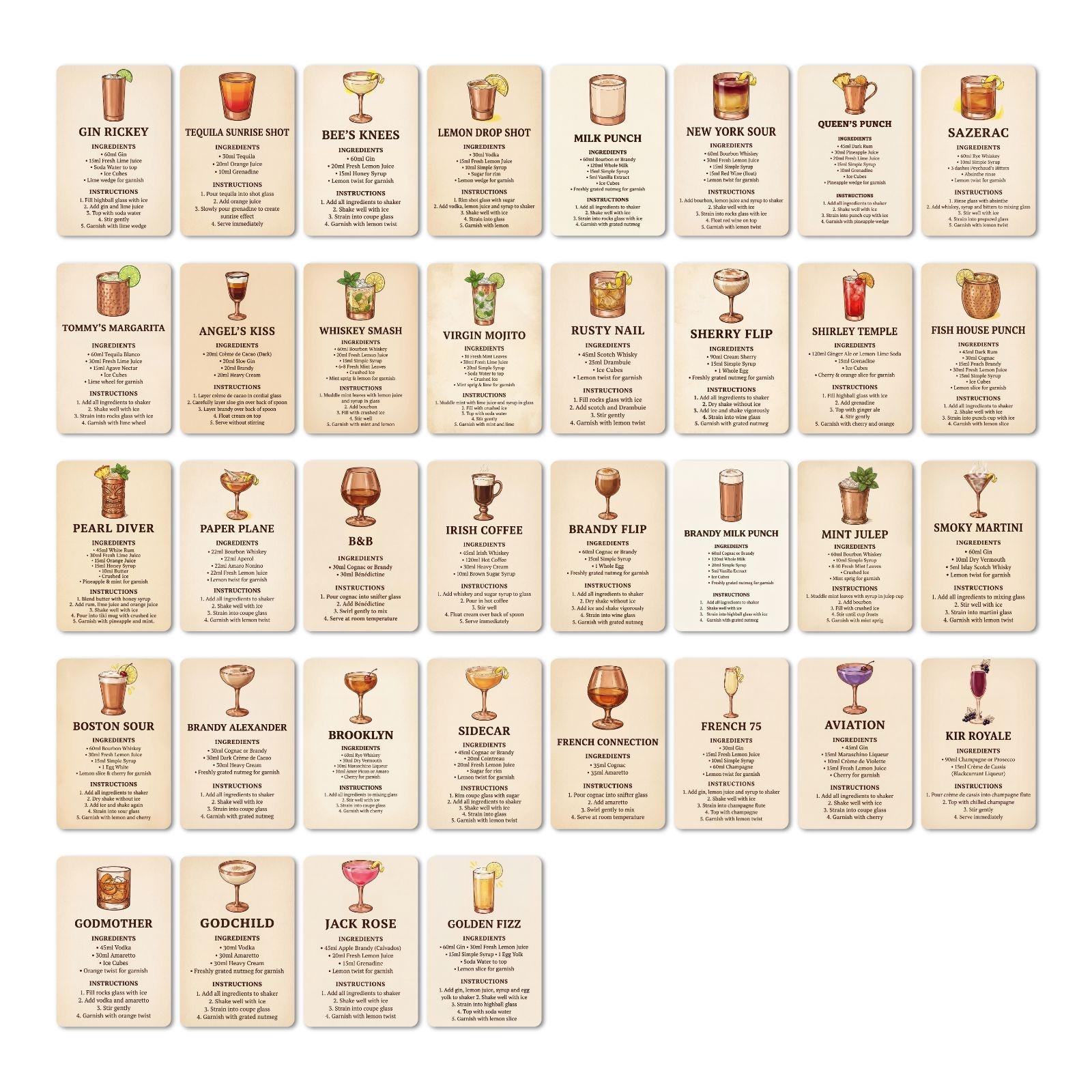 

36Pcs Mixed Juice Recipes Flash Cards Bartender Recipe Cards Step By Step Drink Making Instructions Beverage Cookbook Comprehensively Concoction Guide One Size