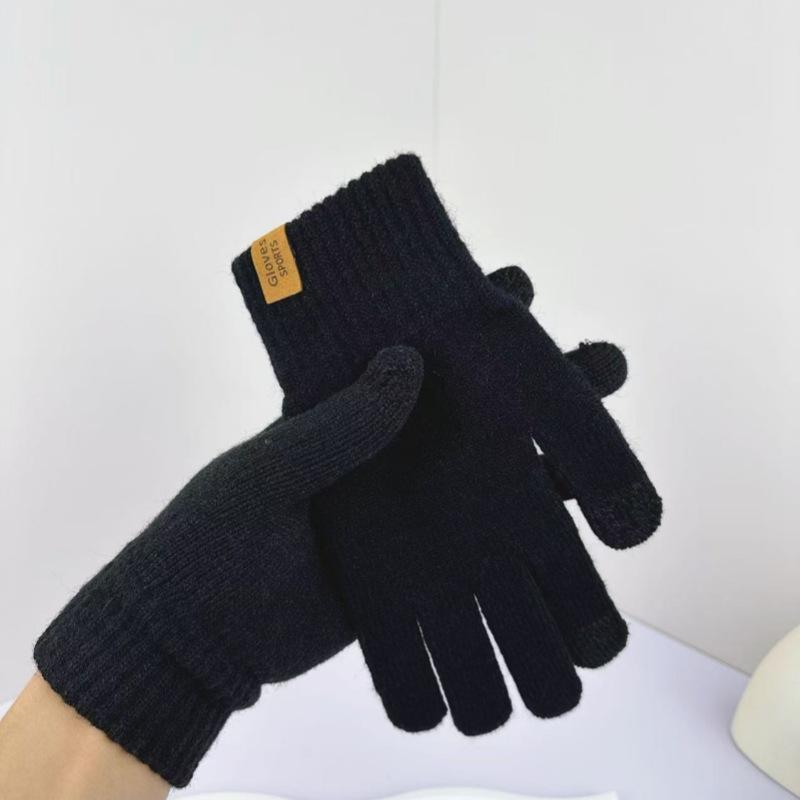 

Men s Solid Color Knitted Wool Warm Gloves for Autumn and Winter Cold Protection Touchable Screen чорний