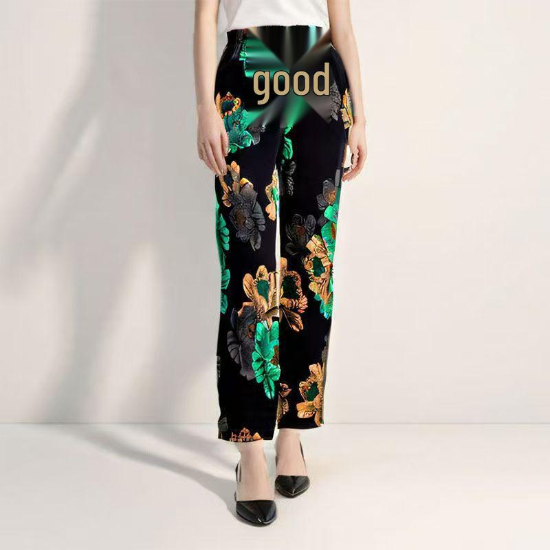 Summer Plus Size Ice Silk Stretch Straight Leg Pants - Loose Slimming High Waist for Women