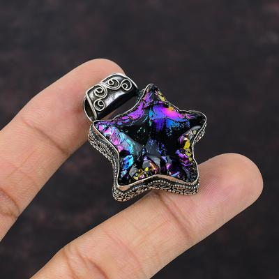 Titanium Druzy Pendant Natural Gemstone Pendant 925 Sterling Silver Pendant Star Shape Pendant Gift For Mom Handmade Jewelry Vintage Pendant