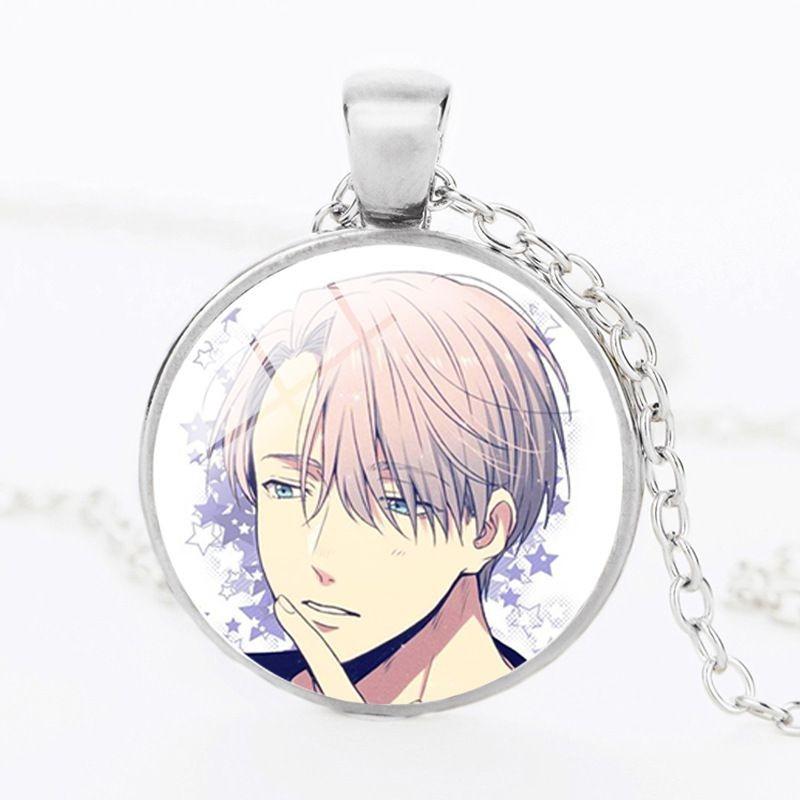 Round Acrylic Alloy Pendant Figure Pattern Necklace Unisex Chain