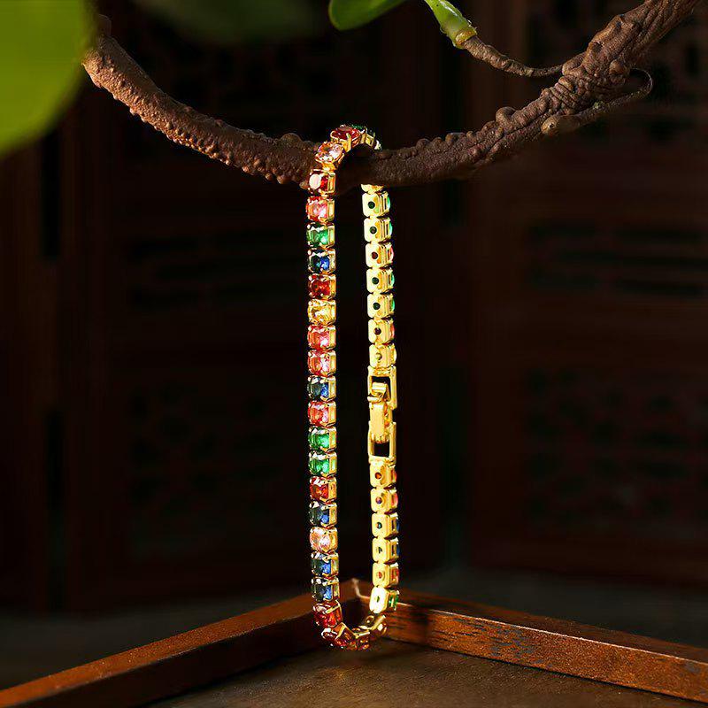 Brățară de tenis colorată cu zirconiu și mărgele de cristal - Cadou Qixi de lux ușor