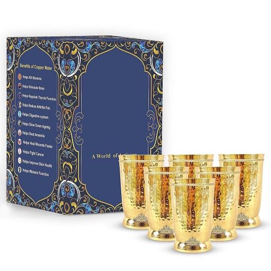 Pure Brass Glass or Drinking Serving Water, Yoga & Ayurveda,  Set of 6