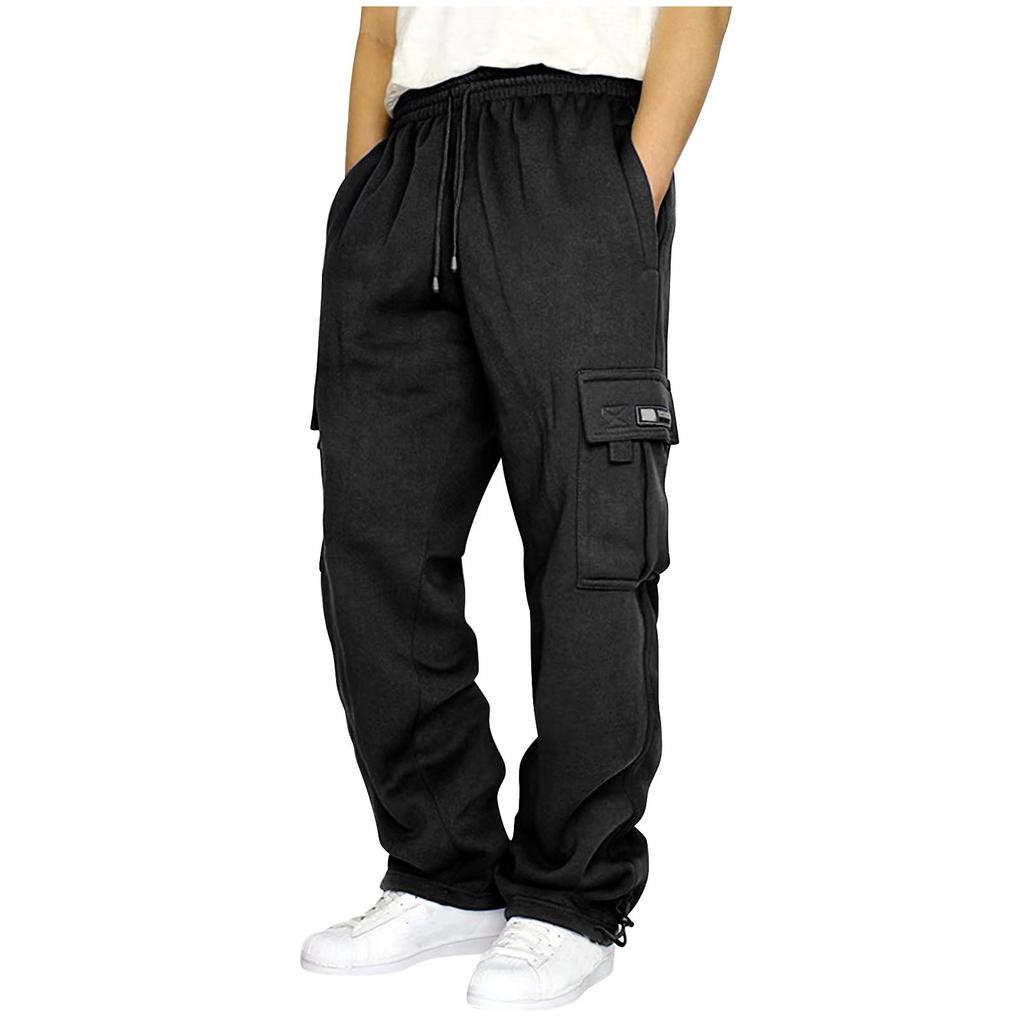 Autumn and Winter Padded Sports and Leisure Trousers Men's Drawstring Feet Multi-pocket Tie Rope Loose Work Trousers Man