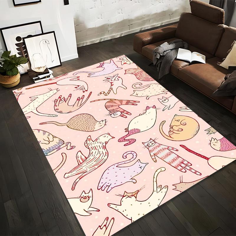 

Cute Cartoon Cats Pattern Print Carpet in Pastel Pink Adorable Animal Home Decor Suitable for use as an anti-slip for room and bedroom sofas 40x60cm( 15x23in )