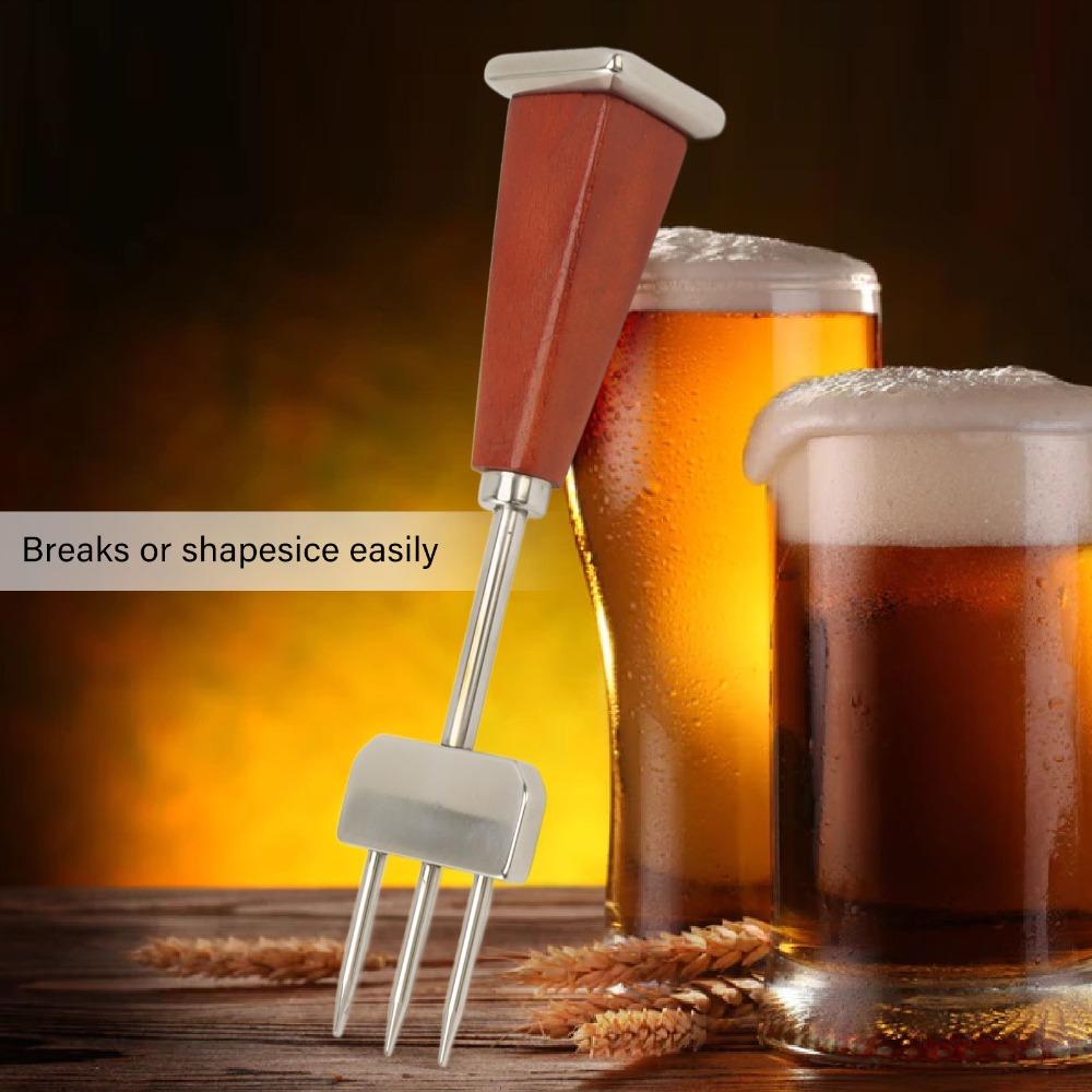 Stainless Steel Ice Chisel Chipper Wood Handle Stable Construction Ice Crusher Tool Three Prong Design Three Prong Ice Pick