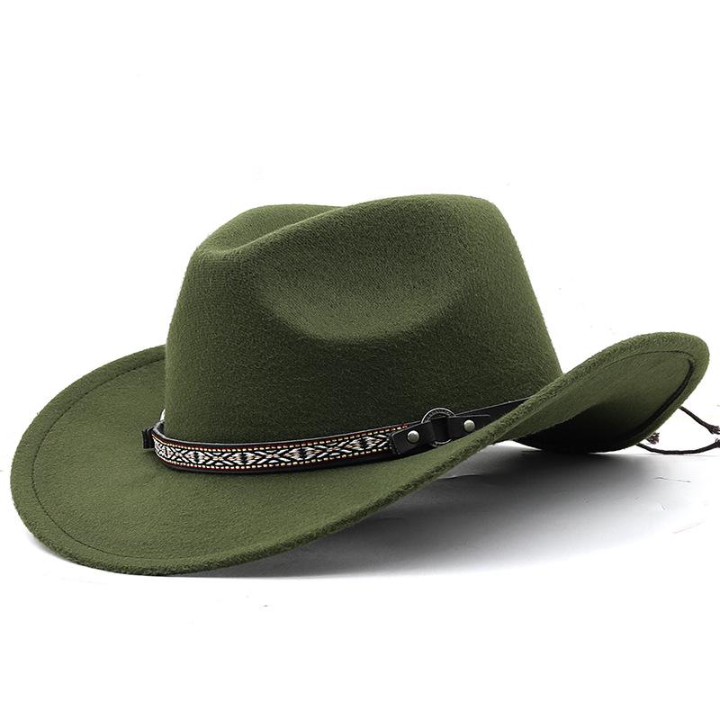 European and American fashion woolen top hat women's webbing hemmed cowboy jazz hat autumn and winter English felt hat men's cowboy hat felt hat