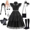 Abito da sera in rete da ragazza per cosplay della Famiglia Addams di Mercoledì con accessori (Taglia unica)