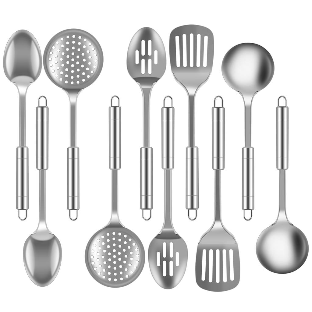 Set di 5/10 Pezzi Utensili da Cucina in Acciaio Inossidabile Paletta Mestolo Spatola Utensili Stoviglie Set di Strumenti da Cucina