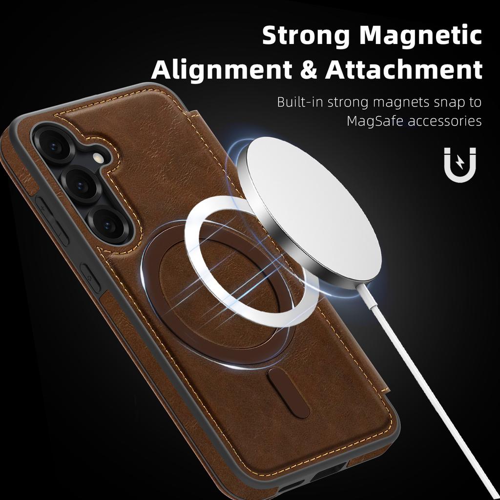 For Samsung Galaxy S25 Magnetic Case RFID Blocking Card Holder Leather Phone Cover