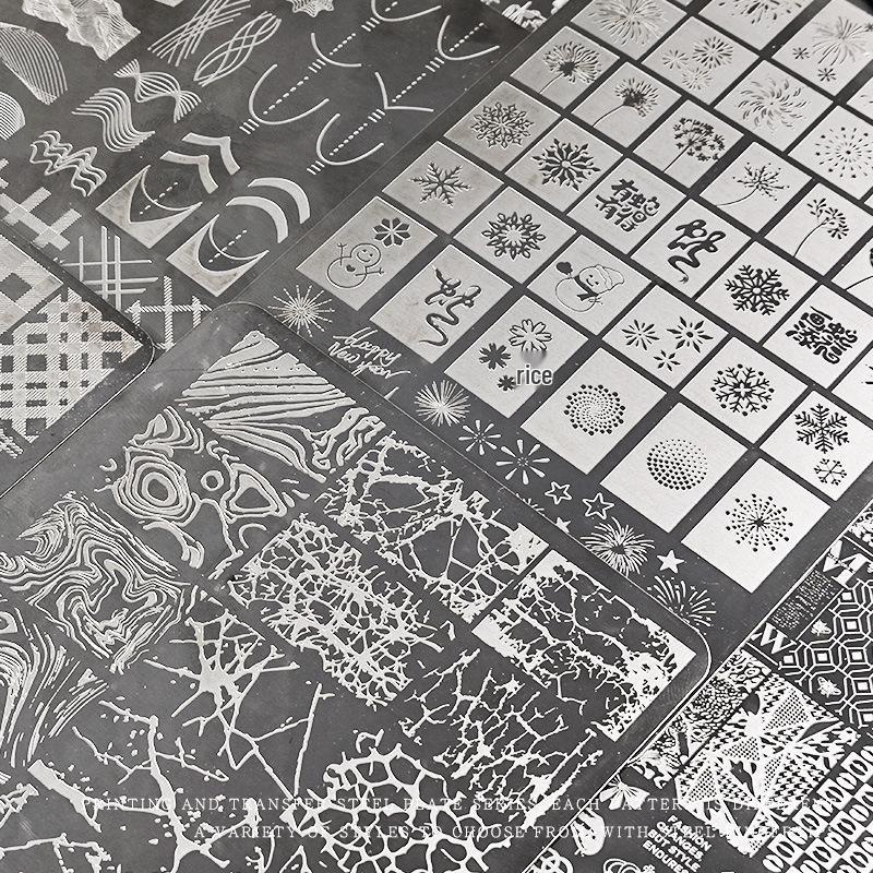 Nail Art Stamping Plate: Lace, Butterfly, Floral, French, Gingham, Leopard, Fireworks, Snake Patterns