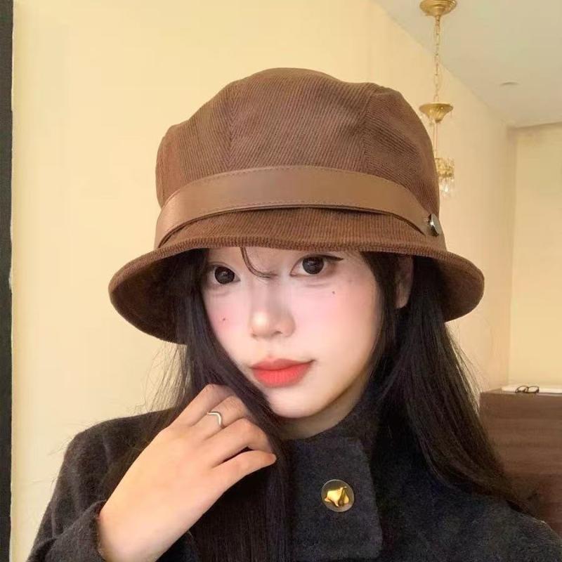 Versatile Winter Autumn Corduroy Bucket Hats For Women Fisherman Cap Foldable Wide Brim Sun Adjustable Bucket Hats