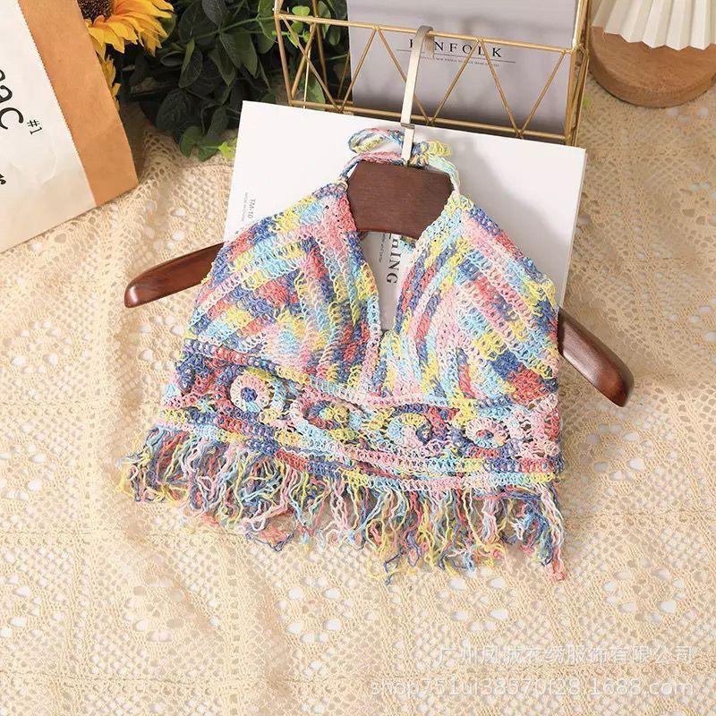 Be careful with the machine versatile vacation women's summer new suspender hollow crochet embroidery short vest women