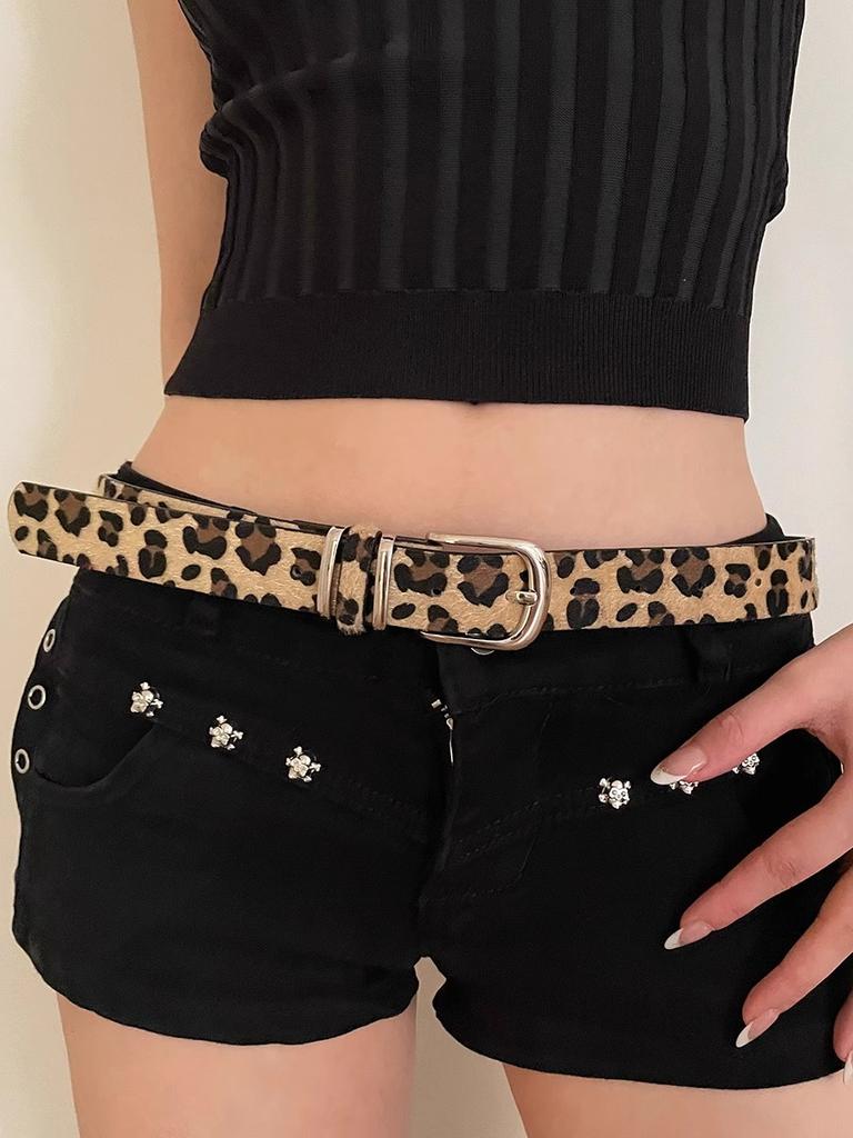 Retro Leopard Print Women's Belts Trend Hip Hop Y2k Girls Pu Leather Girdle Retro Pin Buckle Jeans Dress Accessories Waistband