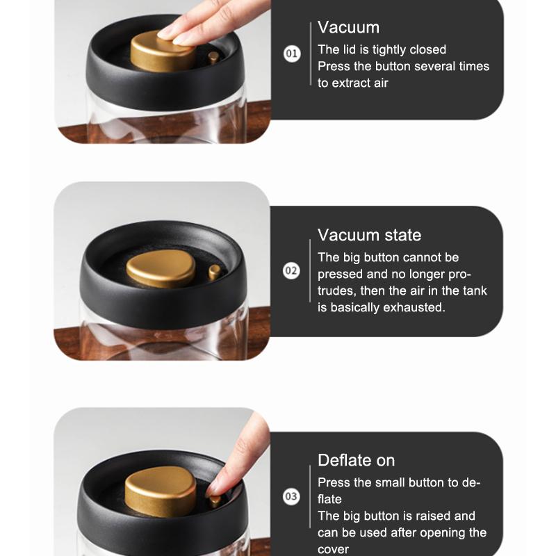 Vacuum Sealed Jug Coffee Beans Glass Airtight Canister Food Grains Candy Keep Fresh Storage Jar Kitchen Accessories