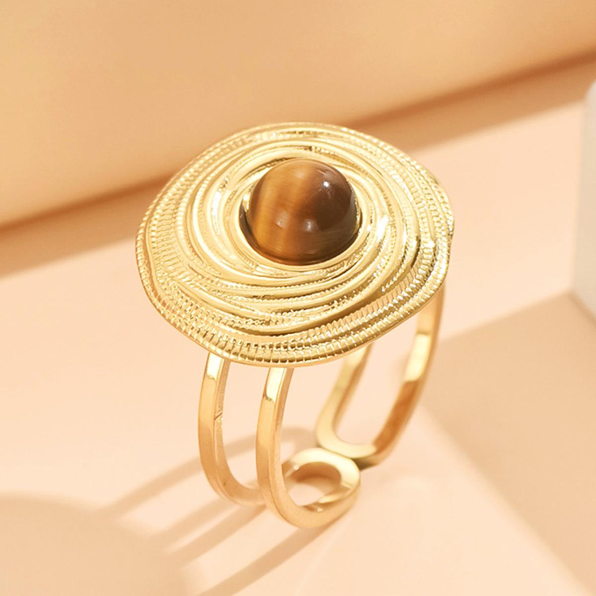 Retro Palace Natural Stone Geometric Stainless Steel Women s Ring