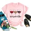 New Women T-Shirt Casual Short Sleeve T Shirt Women's Fashion Rose Red Wine Glass Printed Black T-Shirt Female Tops Tees