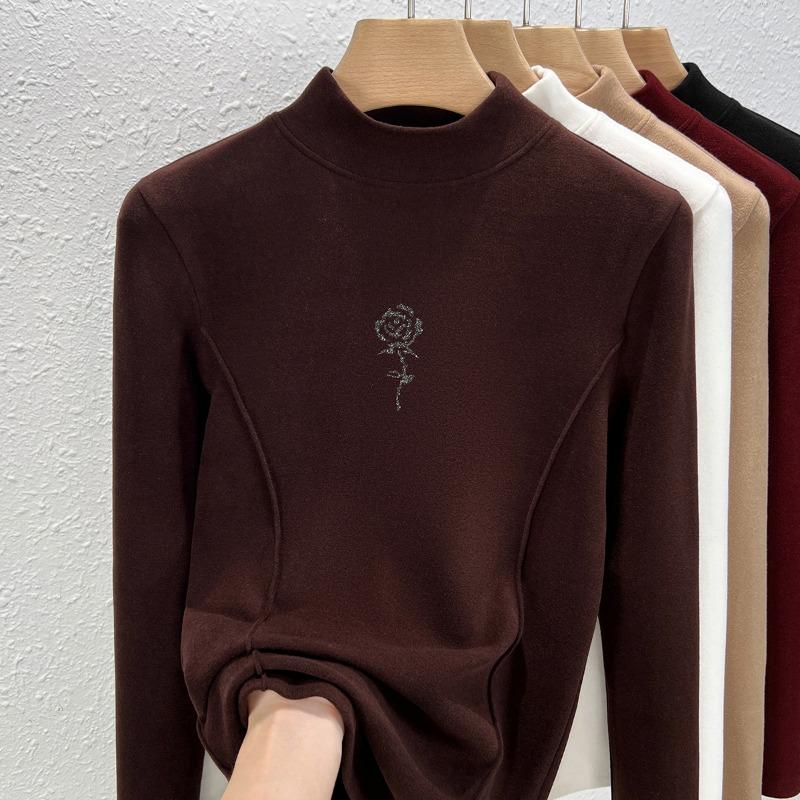 Semi-turtleneck air layer, new German velvet bottoming shirt, women's autumn and winter inner velvet high-end outerwear top