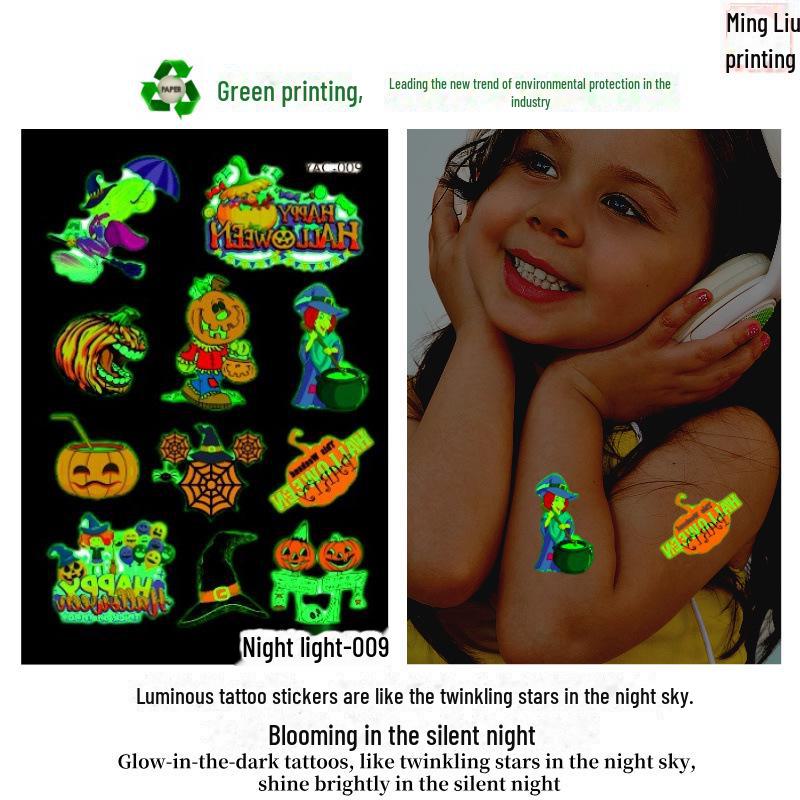 Children's Halloween Pumpkin Glow-in-the-Dark Cartoon Temporary Tattoo Stickers