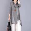 Irregular Design Women's Retro Cotton Linen Polo Collar Long Sleeve Shirt - Solid Color, Mid-Length, Spring/Summer Fashion.