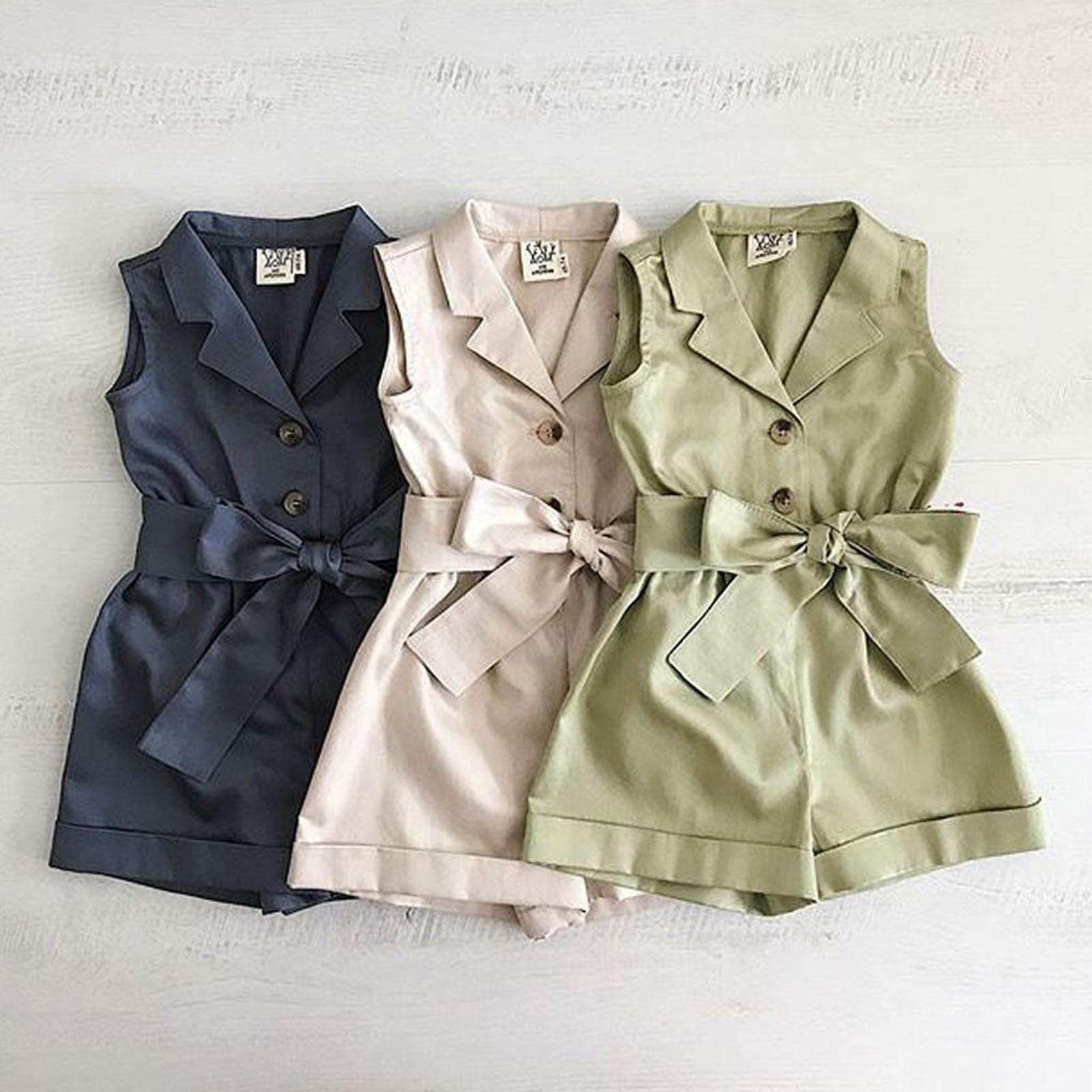 

Однотонный комбинезон без рукавов с бантом для маленьких девочек, комбинезон, одежда