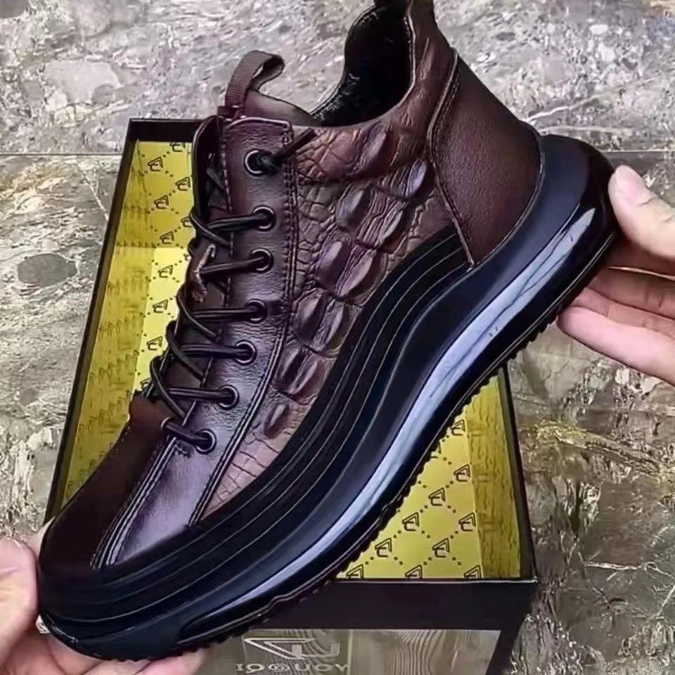 Breathable Texture Crocodile Leather Shoes Men's Shoes Summer Leather Surface Non-slip Soft Sole High-top Business Casual Shoes Sports Shoes Versatile