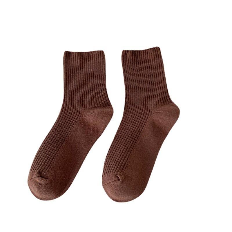 6 Pairs Autumn and Winter Pure Color Women Loose Socks Rib Cotton Fashion Basic Daily Classic Female Sock