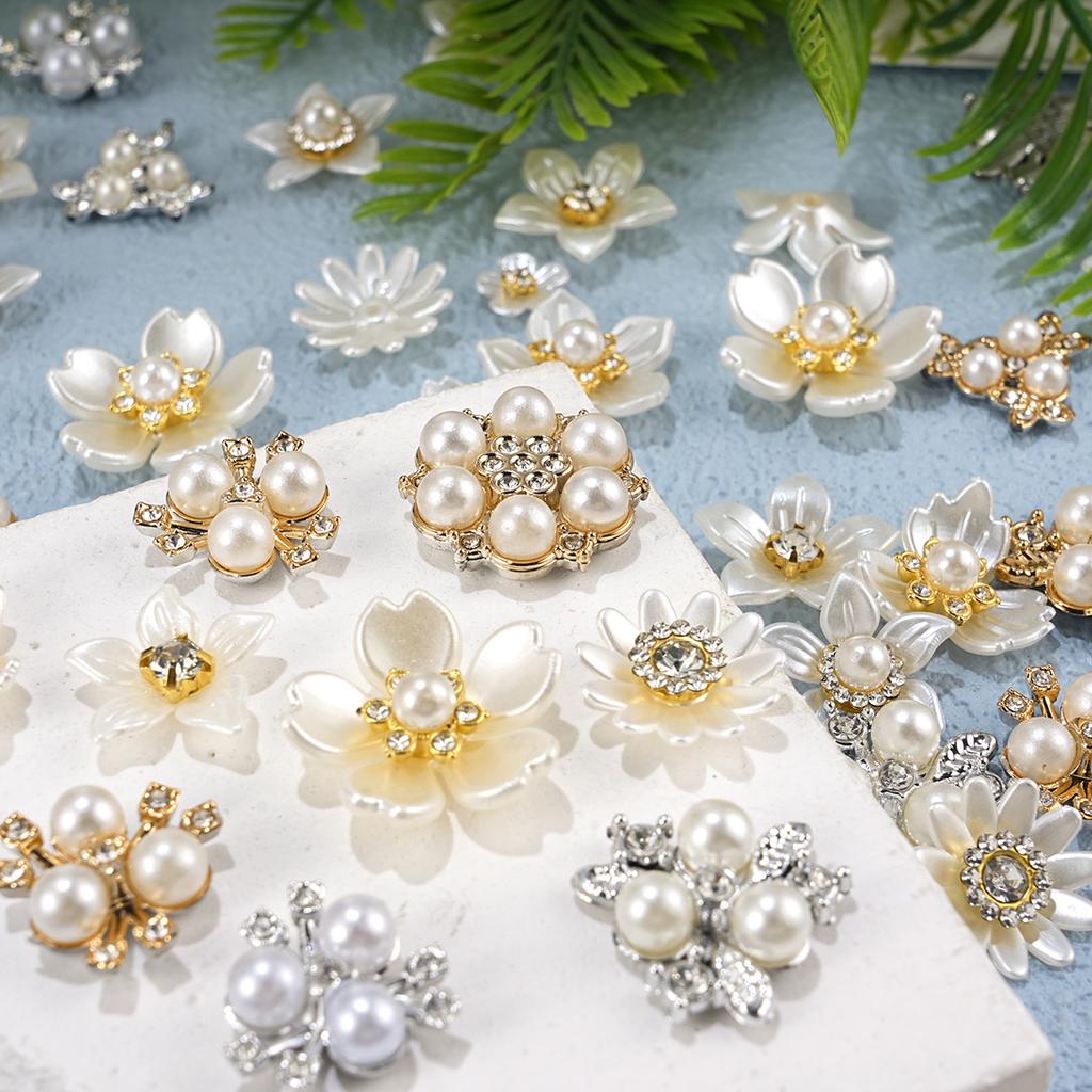 2026 New 2cm 50/57pcs with Diamond Pearl Flower, Imitation Diamond Button Hat Clothing Decoration Sewing Accessories, DIY Crafts