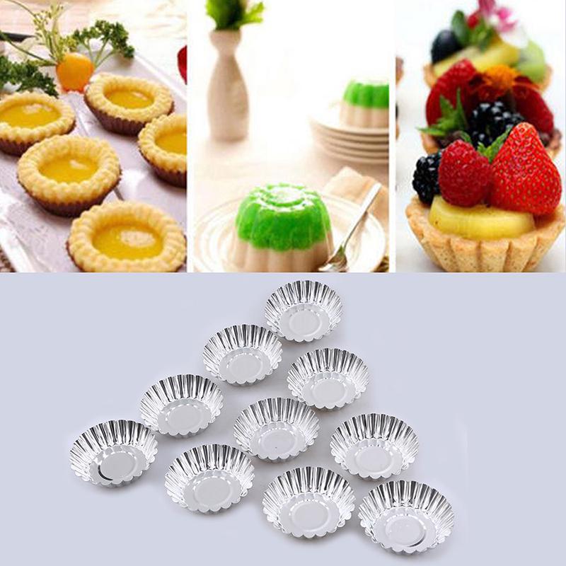 Buy 10pcs Reusable Egg Tart Mold Flower Shape Mould Cakecup Pudding
