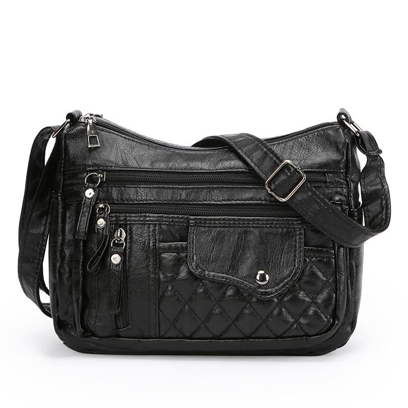 Middelaldrende og eldre kvinners veske skulderveske vintage mykt skinn mammaveske lett crossbody-veske