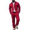 European and American Style Men's Autumn Winter 2-Piece Jacket and Casual Pants Set Solid Stand Collar Pockets Tracksuit