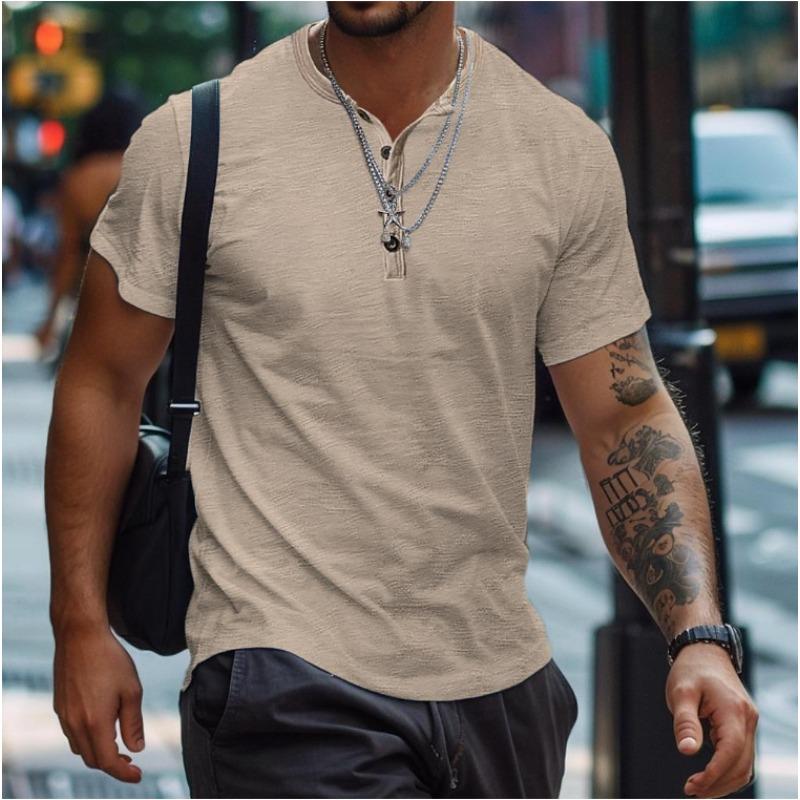 Summer T-shirt Men's Button Henry Collar Sports Polo Shirt Men’s