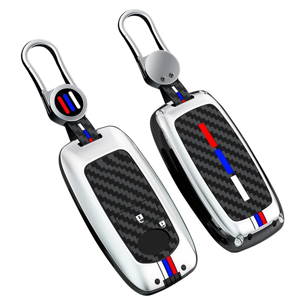 KUNIO Key Case with Fluorescent Rubber and Alloy Design for New Aozora Tanto Atrai and with Carbon Fiber Laser and Silver A2 Buttons, Daihatsu, Rocky,