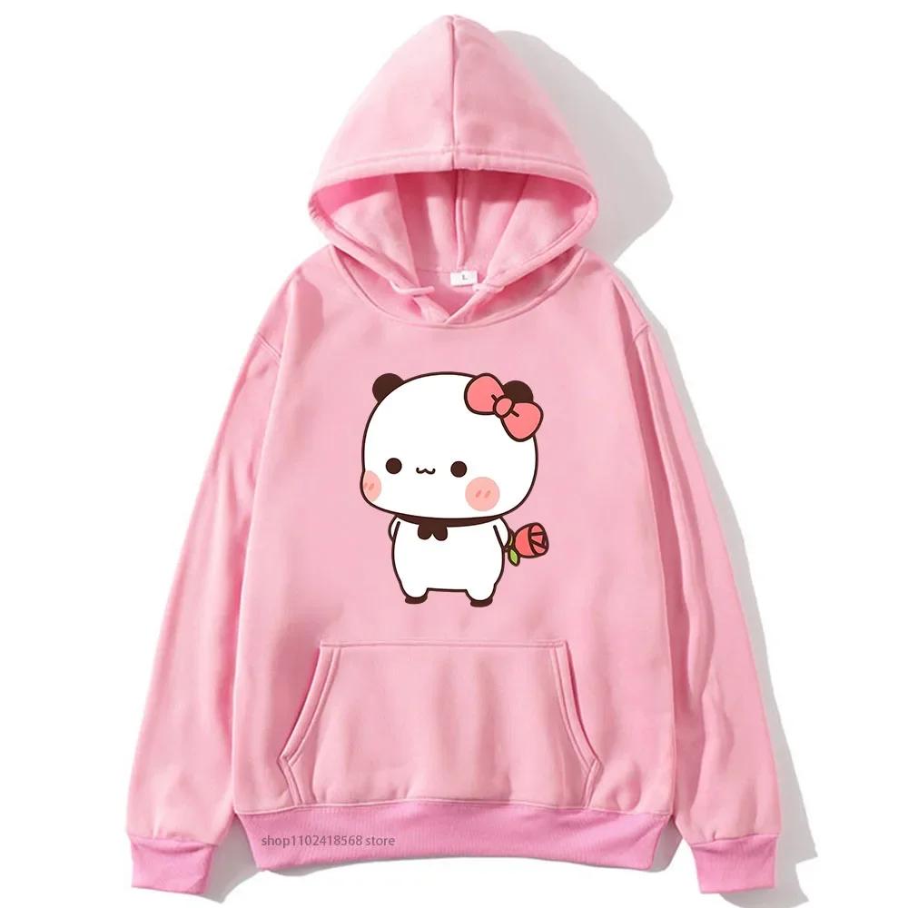 Red Flower From Panda BuBu To Bear DuDu Hoodie Cute Baby Bears Sweatshirts Couple Clothes Women's Streetwear