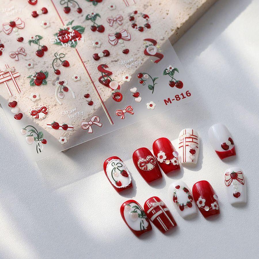 Neues Frucht Erdbeer Gelee Nageldesign Niedliche Aufkleber Liebling Kirsche Schleife Hase DIY Nageldekoration