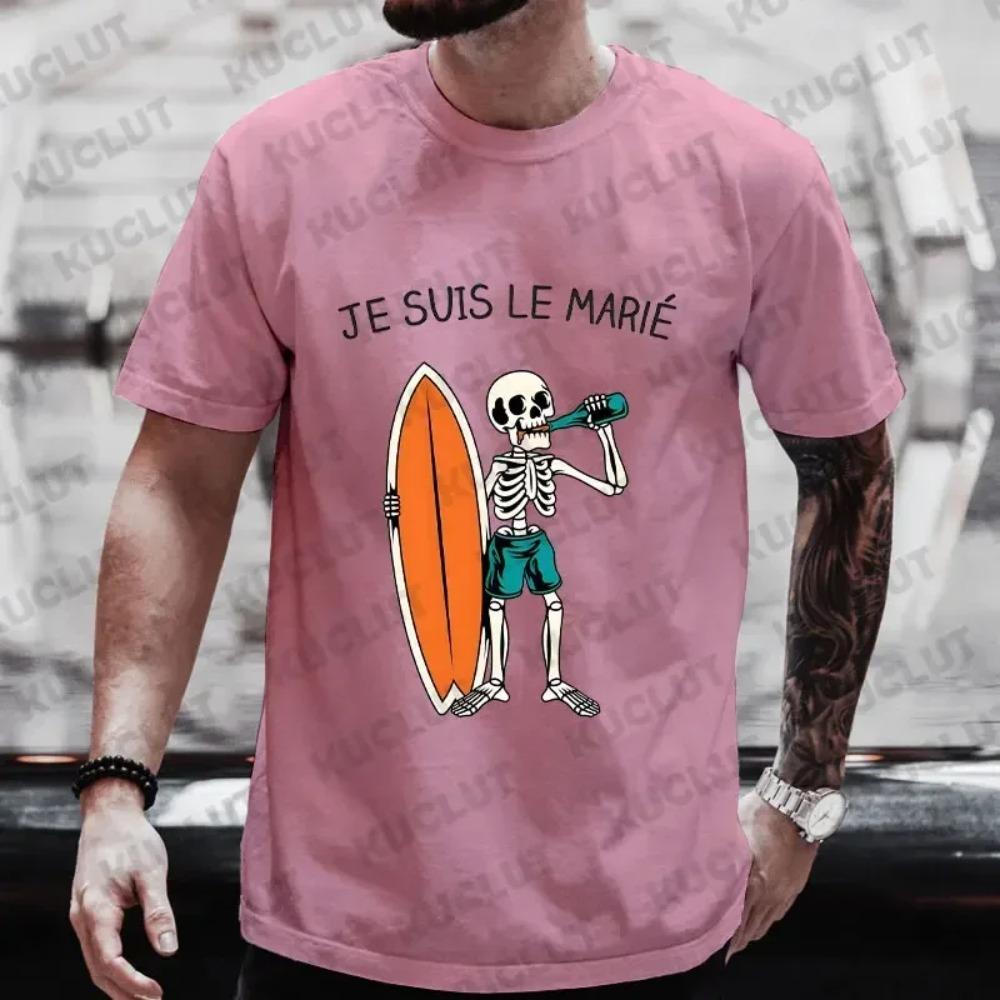 Französisch Ich bin der Bräutigam 2024 Mode Bier Skelett Grafik Tops JGA Team Zukünftiger Bräutigam T-Shirt Junggesellen Single Abschiedsparty T-Shirts