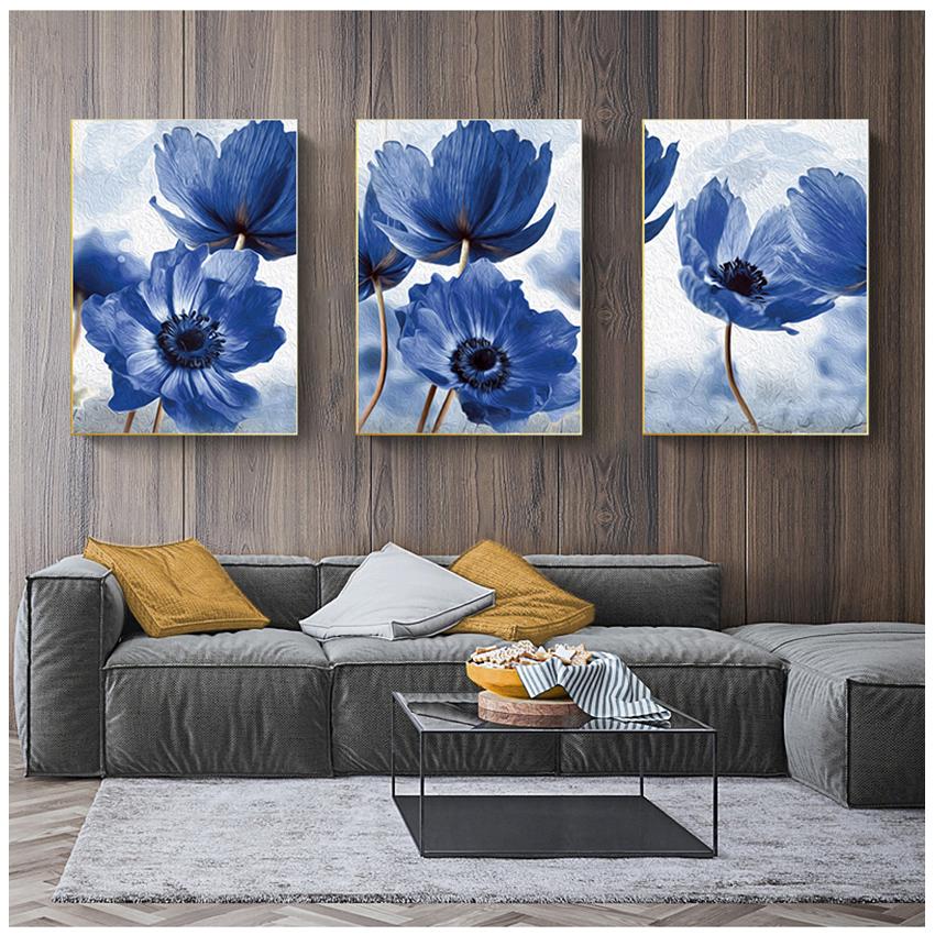 Minimalism Canvas Painting Print Wall Picture for Living Room Nordic Style Beautiful Blue Flowers Posters Home Decor