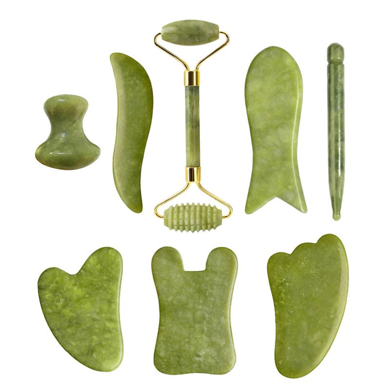 

8pcs Natural Quartz Jade Stone Guasha Board Set Scraping Massager Facial Lifting Spa Gouache Scraper Acupuncture Skin Care Tools