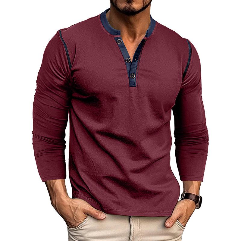 

Мужская однотонная блузка с длинным рукавом, футболка Henley, повседневный пуловер, свободные топы, большие размеры S красный