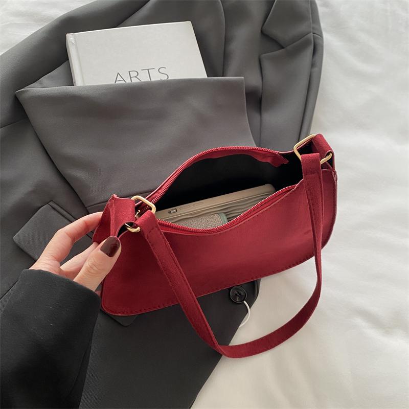 Fashion Texture Red Bag Women's New Suede Single Shoulder Crossbody Bag Small Underarm Hobo Bags