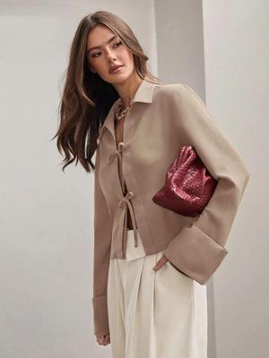 Women's 2025 Spring/Summer Long Sleeve Bow Tie-Up Cardigan Shirt